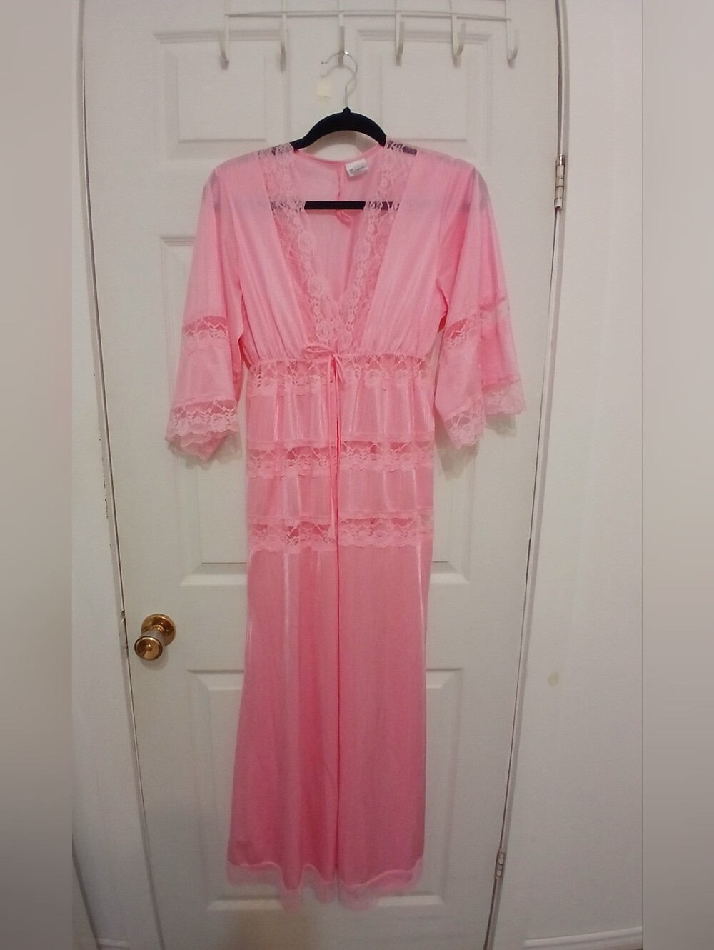 Vtg Bernette New York Pink Peignoir Set Nightgown and Robe With Lace Trim Medium